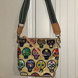 Consuela Cream and Black Sugar Skull Crossbody Bag
